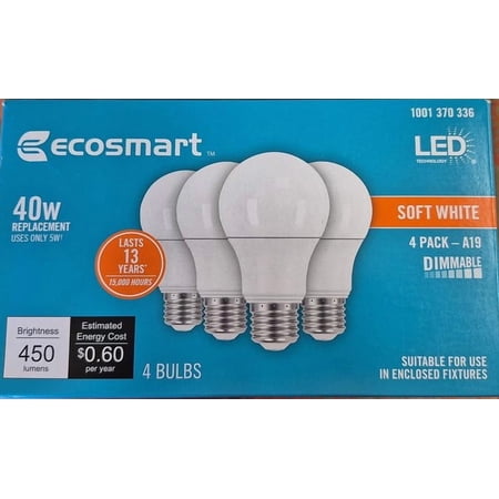 EcoSmart A19 Dimmable LED Light Bulb Soft White 40-Watt Equivalent (4-Pk)