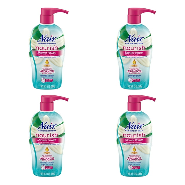 4 Pk Nair Shower Power Max with Moroccan Argan Oil Cream for Legs & Body 13oz Ea