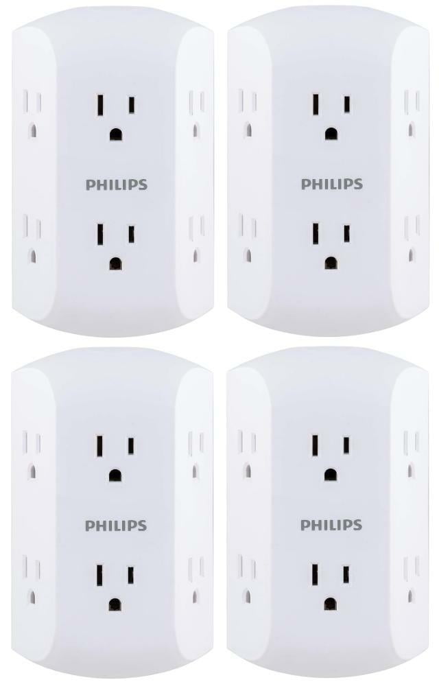 4-Pk Philips 6-Outlet Extender, Grounded Wall Tap, 3-Prong - White SPS1744WA/37