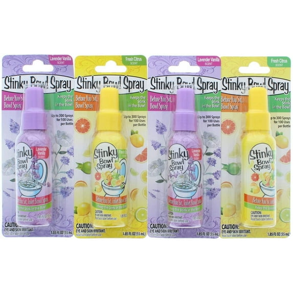 4 Pk. Stinky Bowl Toilet Perfume Spray, Lavender Vanilla and Fresh Citrus Scent 1.85oz (2 of Each Flavor)