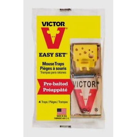 4 Pk* VICTOR Easy Set Mouse Snap Trap w/ Cheese Bait Kills Mice Wood Base M032