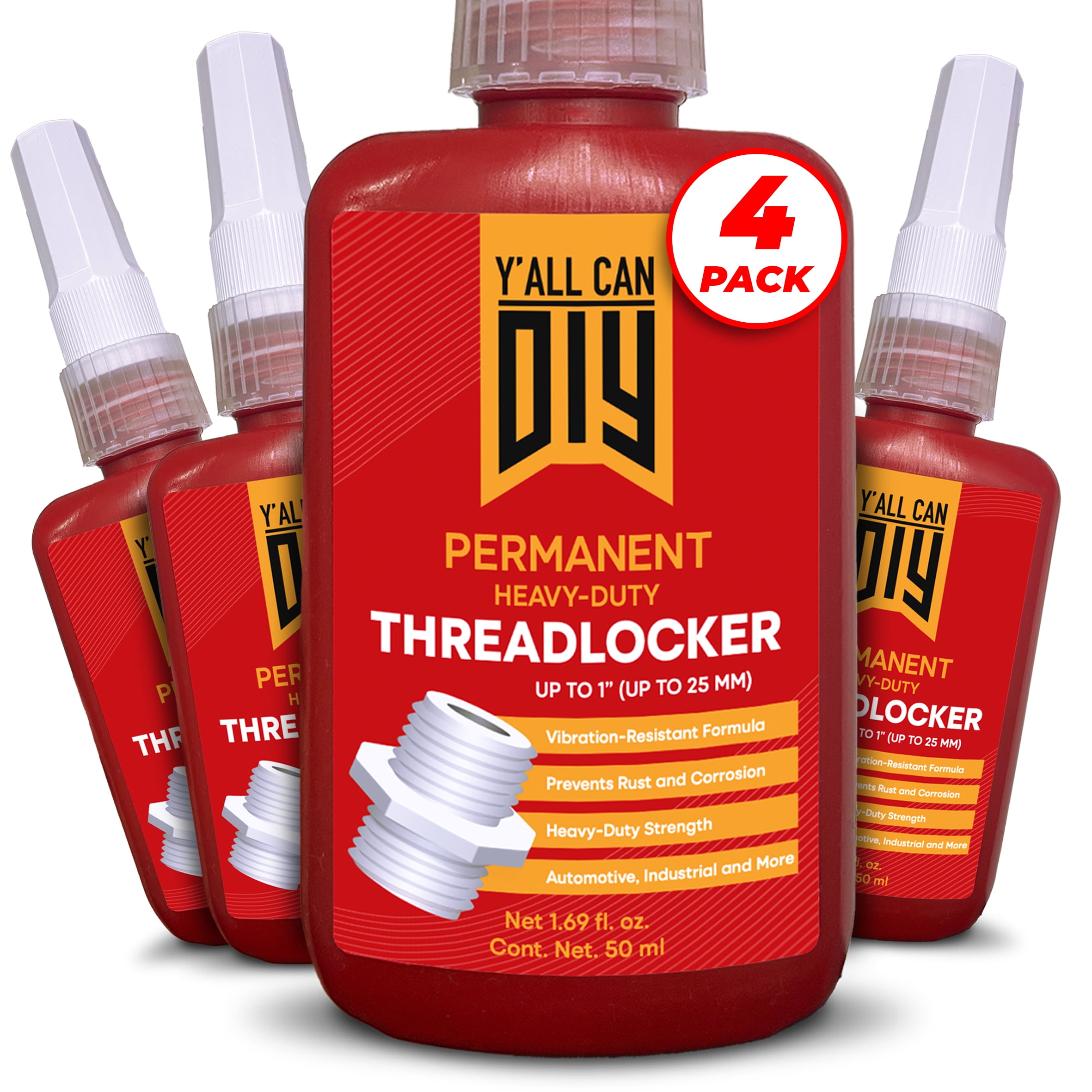 4 Pk x 1.69 fl.oz. HighStrength Red Threadlocker for Nuts, Bolts