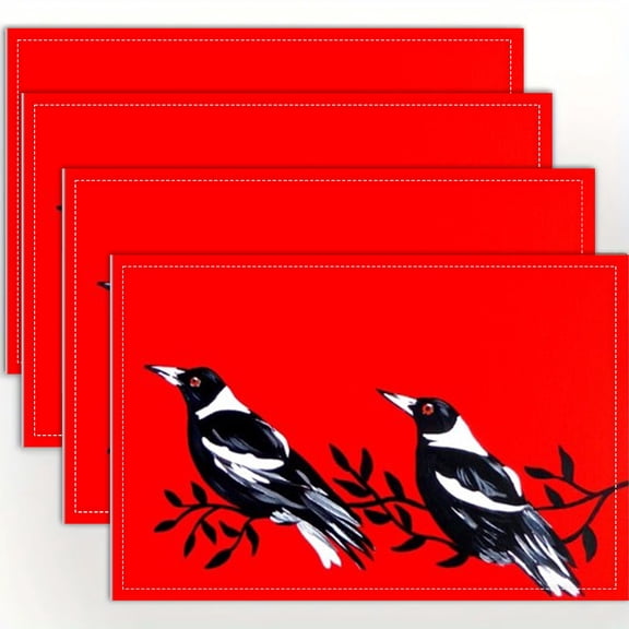 Of 4,  Placemats Featuring a 2D Flat Print with a Magpie Design -  Hand Wash Only, Measuring Suitable for Dining, Kitchen Use, Parties, And Home Decoration