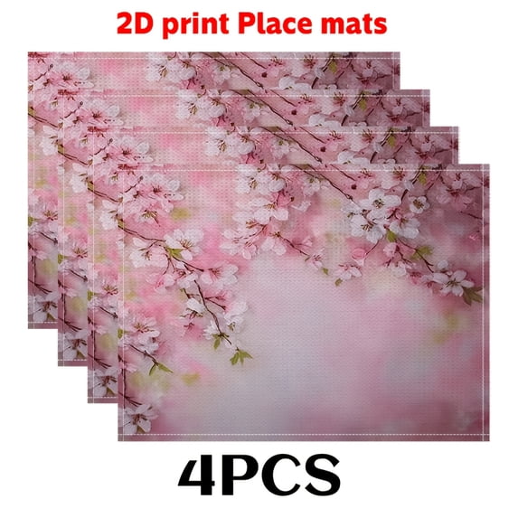 Of 4,Placemats Featuring Cherry Blossoms on Branches. The Printed ...