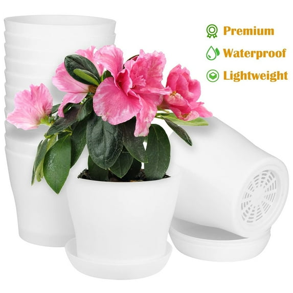 4"Plant Pots,Tutuviw 8 Pcs Small Plastic Planter with Drainage Hole and Saucer,Seedling Pots,Decorative Nursery Flower Pot Bulk for African Violet Succulent and All House Plants Indoor