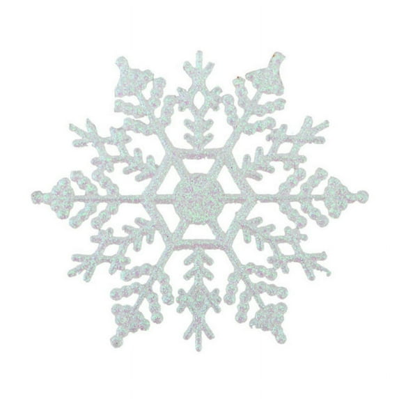 4" Plastic Snowflake Ornaments, 12pcs Sparkling Glitter Snowflake Ornaments on String Hanger for Decorating, Crafting, Wedding, White