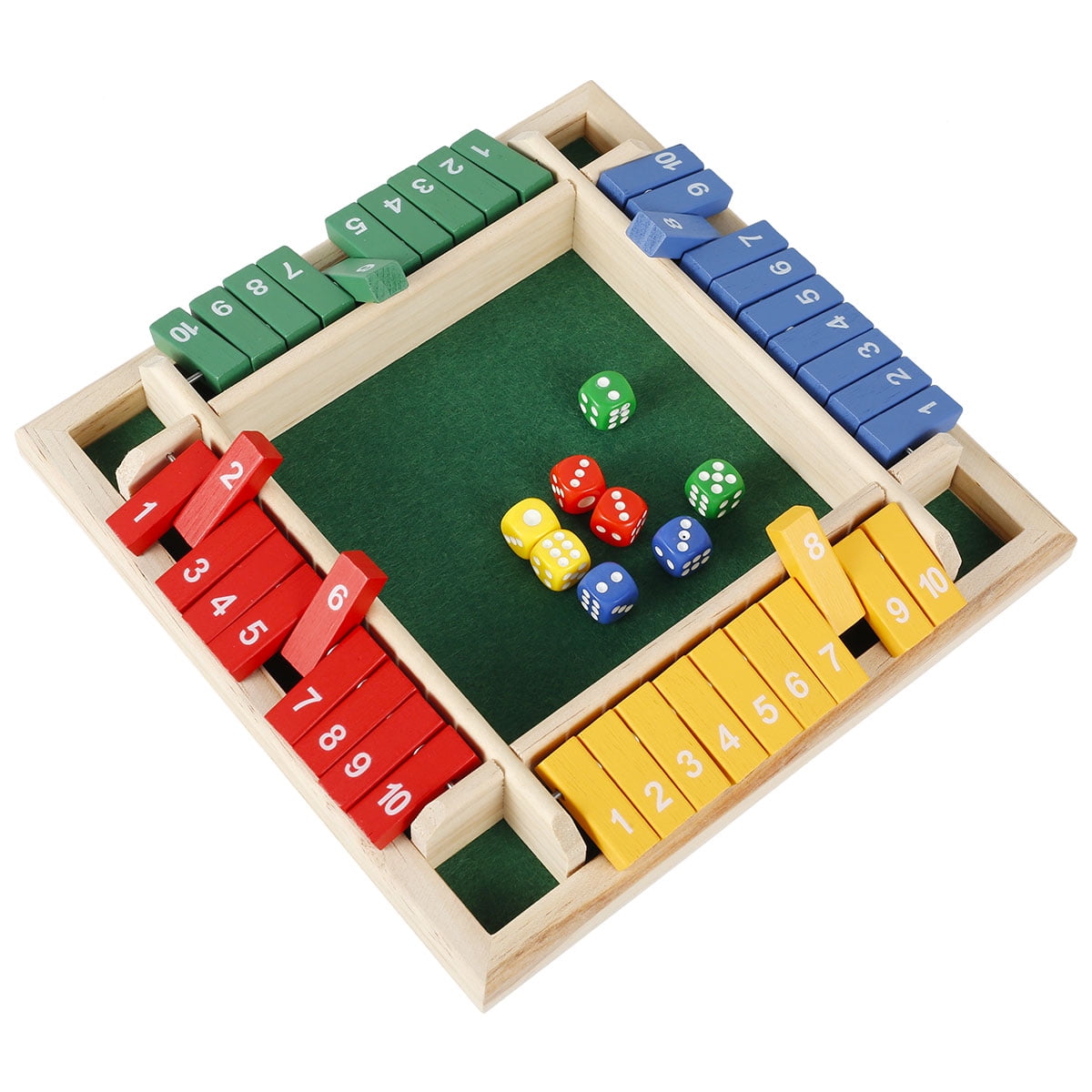  Wooden Shut The Box – Indoor Dice Game – Ideal for 2-4 Players  – Great Family Game – Colorful Design - Comfortable Felt – Smart Math Game  for Kids – Fun