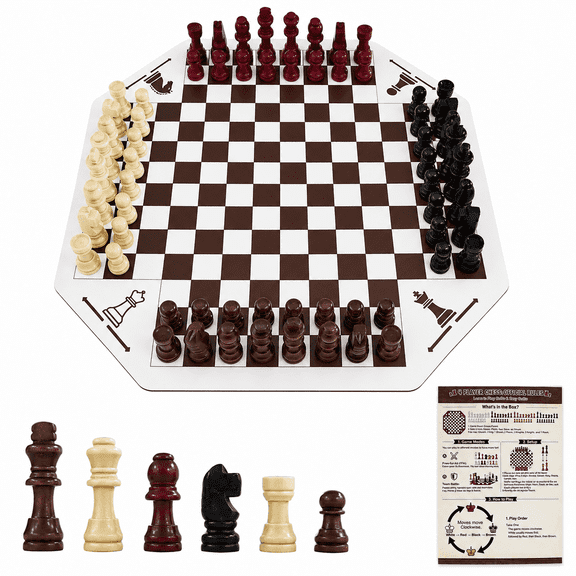 4 Player Wooden Chess Board Game Set, 13.9" x 13.9" Wooden 2-4 Person Chess Game, Professional Board Game Set for Adults and Chess Enthusiasts .