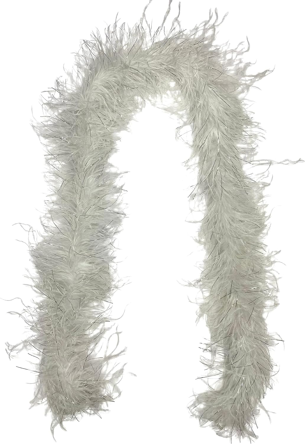 4 Ply White W/Silver Tinsel Ostrich Feather Boa 2 Yards For Costume