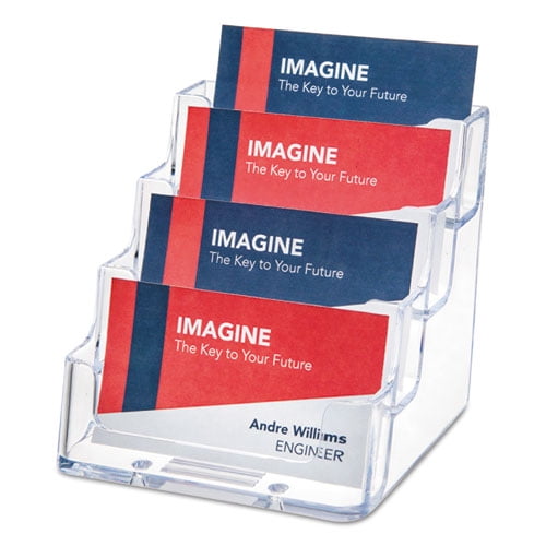 4-Pocket Business Card Holder, Holds 200 Cards, 3.94 X 3.5 X 3.75, Plastic, Clear | Bundle of 2 Each