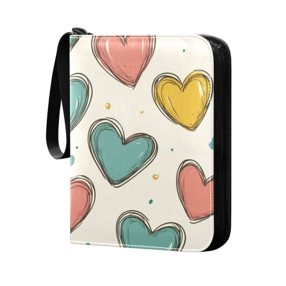 4 Pocket Card Binder with 50-page sleeve can hold 400 game cards. Green Yellow Red Hearts
