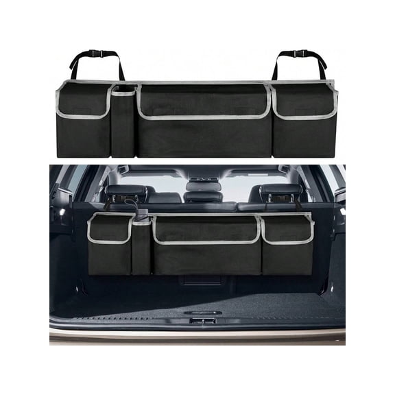 4-Pocket Foldable Hanging Car Trunk Organizer, Large Capacity Back Seat Storage Bag Waterproof Cargo Holder for SUV Truck Van, 1 Pack