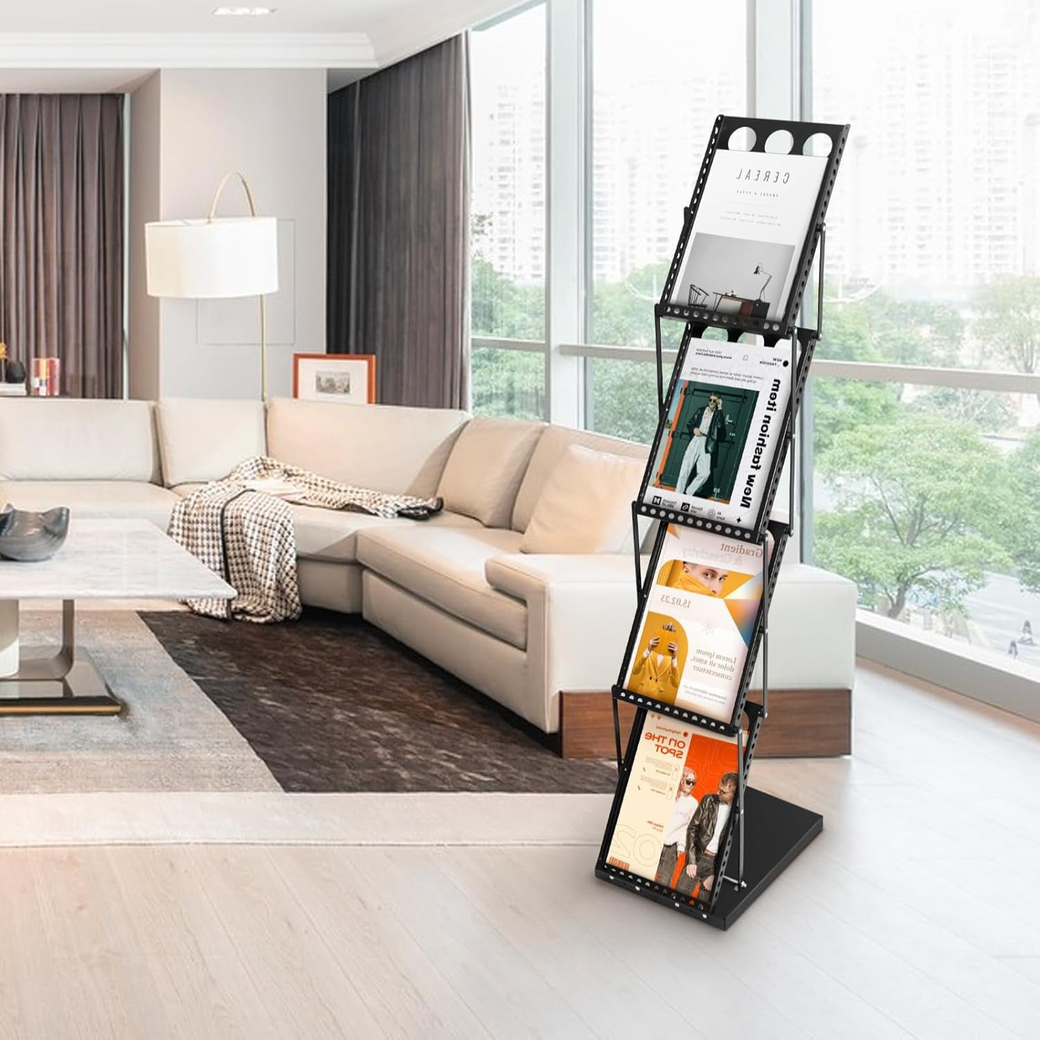 Publication Display 4-Pocket Foldable Magazine & Brochure Display Rack, Portable Literature ...