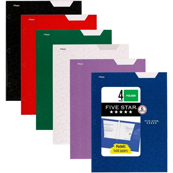 4-Pocket Folder, 6 Pack, Paper Fits 3-Ring Binders, Holds 8-1/2" x 11" Paper, Assorted Colors (38058)