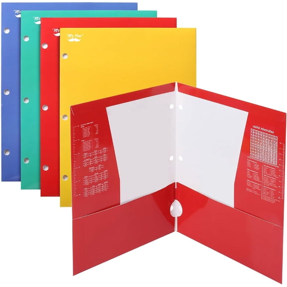 4 Pocket Folders, 4 Pack, 3 Hole Punched, School Folders with Pockets for 3 Ring Binder