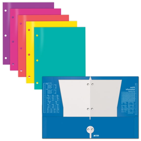 4-Pocket Glossy Laminated Paper Folders (6 Pack), 3-Hole Punch Portfolios, Assorted Colors, by Better Office Products (Bright Colors)