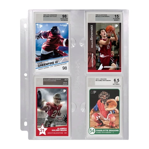 Ultra PRO - 4-Pocket Graded Card Storage Page for Beckett Slabs, Rigid 3-Hole Binder Sheets for BGS TCG & Sports Cards, 1 Count