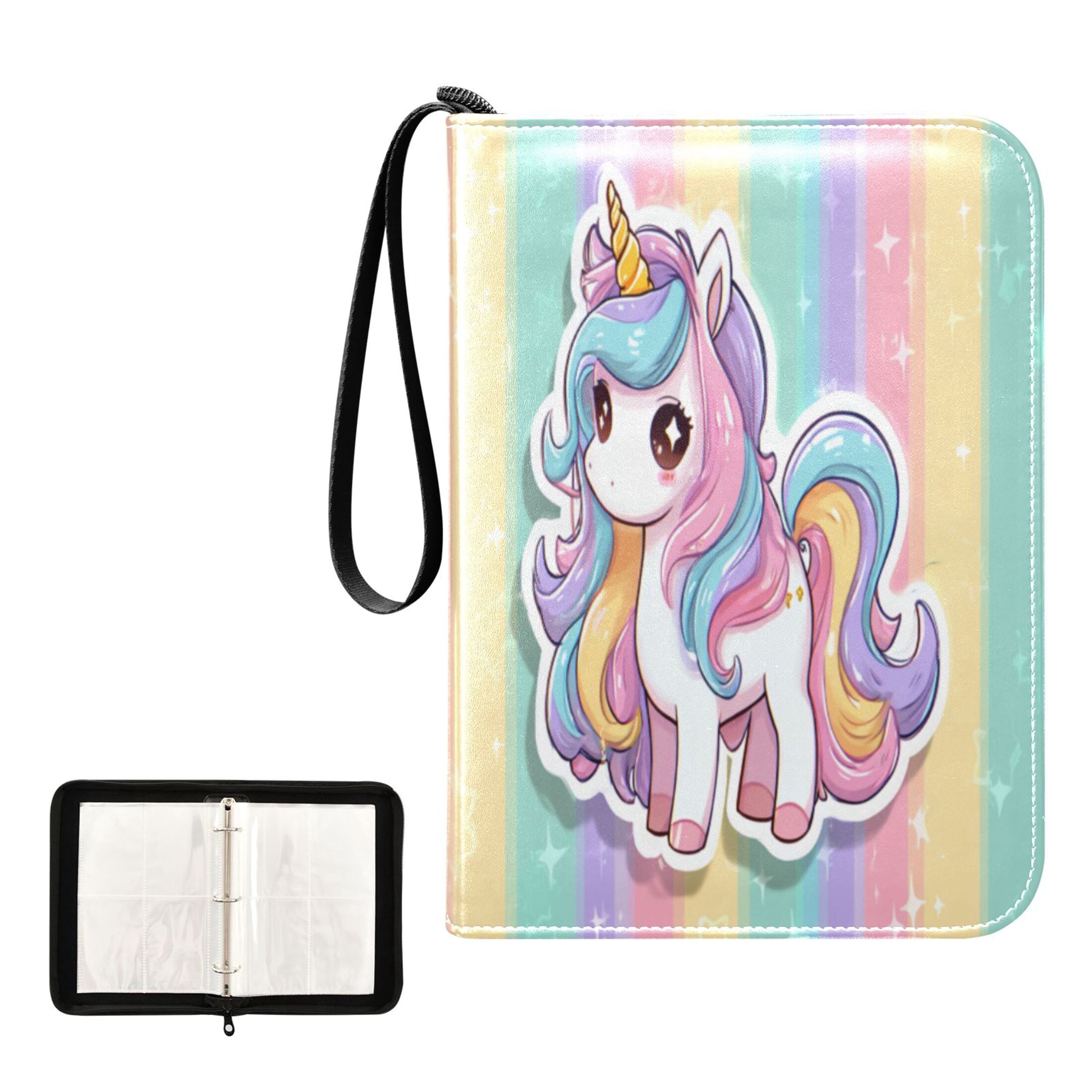 4 Pocket Trading Card Binder, 50 Pages Sleeves Holds 400 Cards, Card Collection Album Holder for Game Cards, Sports Cards, TCG Storage Cute Cartoon Unicorn