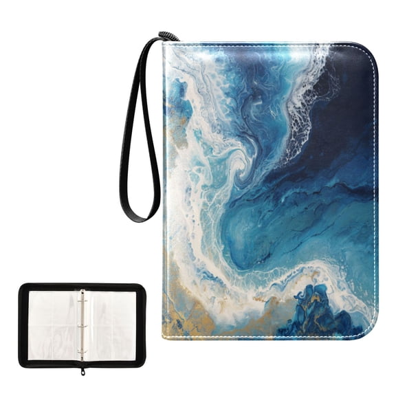 4 Pocket Trading Card Binder, 50 Pages Sleeves Holds 400 Cards, Card Collection Album Holder for Game Cards, Sports Cards, TCG Storage Deep Blue Gilded Surf