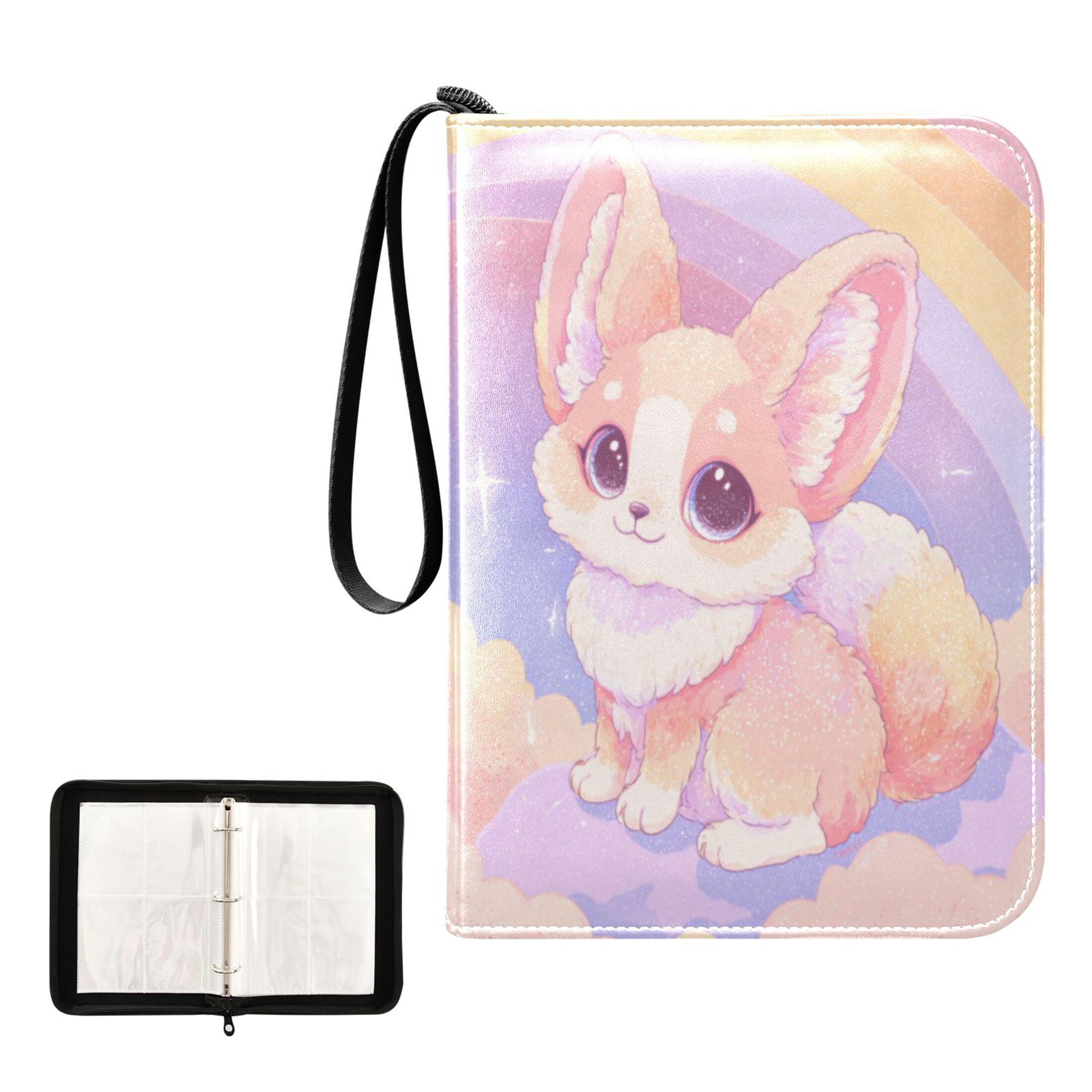 4 Pocket Trading Card Binder, 50 Pages Sleeves Holds 400 Cards, Card Collection Album Holder for Game Cards, Sports Cards, TCG Storage Dreamy Cloud Fox Illustration