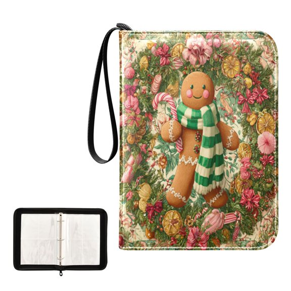 4 Pocket Trading Card Binder, 50 Pages Sleeves Holds 400 Cards, Card Collection Album Holder for Game Cards, Sports Cards, TCG Storage Lovely Christmas Gingerbread Man