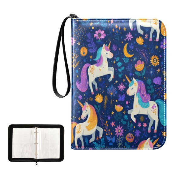 4 Pocket Trading Card Binder, 50 Pages Sleeves Holds 400 Cards, Card Collection Album Holder for Game Cards, Sports Cards, TCG Storage Whimsical Unicorns