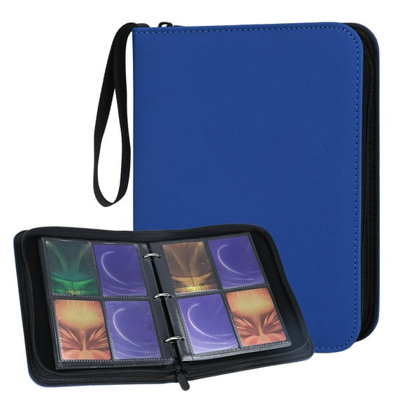 4 Pocket Trading Card Binder,PU Cover Zipper Card Collection Album with 400 Top Loading Pockets,Sturdy Card Holder Folder for MTG,TCG,Game Cards,Sports Cards,Blue