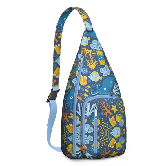 4-Pockets Cross Body Bags for Woman Men,Cute Sea Life Sling Bag Chest Bag with Adjustable Strap Women's Crossbody Bags for Outdoors Hiking Traveling