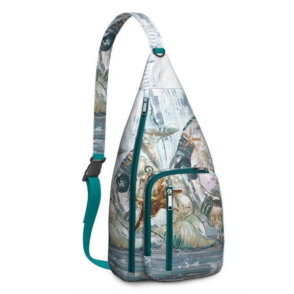 4-Pockets Cross Body Bags for Woman Men,Cute Sea Life Sling Bag Chest Bag with Adjustable Strap Women's Crossbody Bags for Outdoors Hiking Traveling