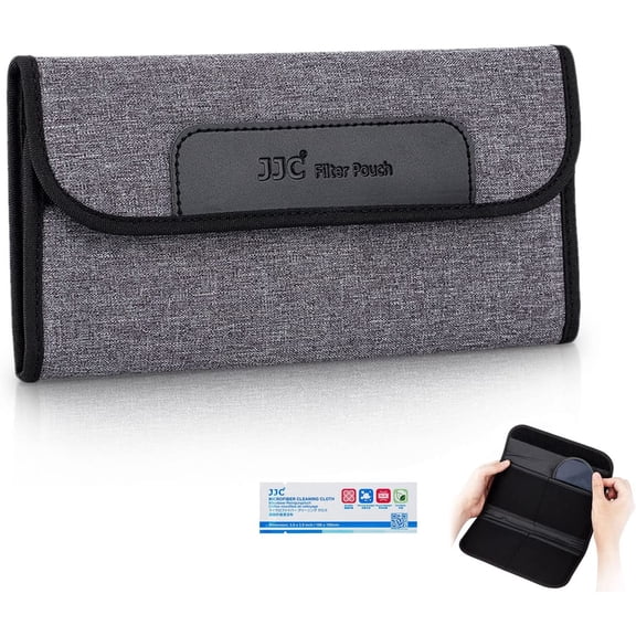 4 Pockets Lens Filter Case for Up to 82mm (37mm 40.5mm 43mm 46mm 49mm 52mm 55mm 58mm 62mm 67mm 72mm 77mm),Foldout Pouch with Microfiber Cleaning Cloth,Photography Holder Bag