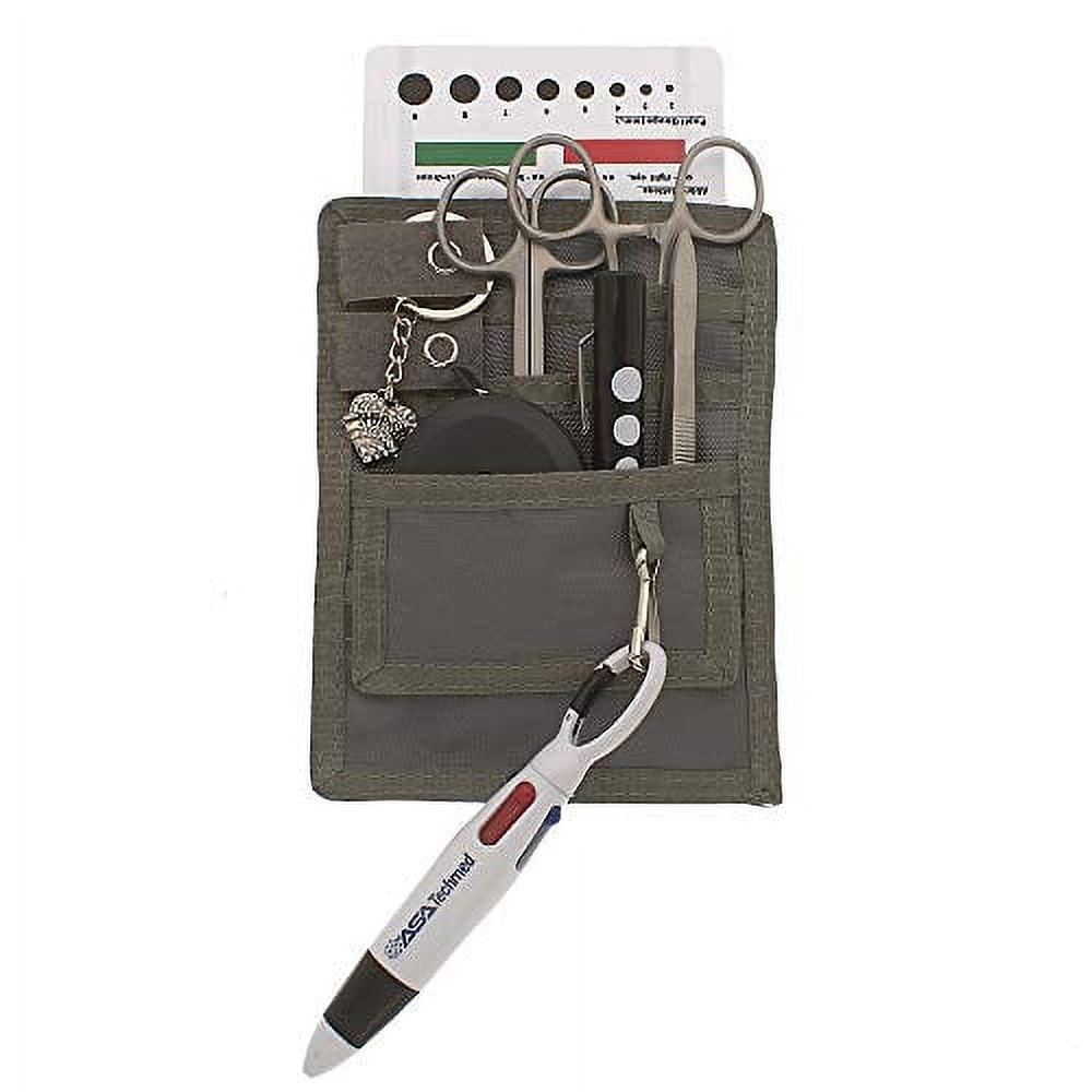 4 Pockets Nurse Organizer Pouch, Stainless Silver + Black Tools