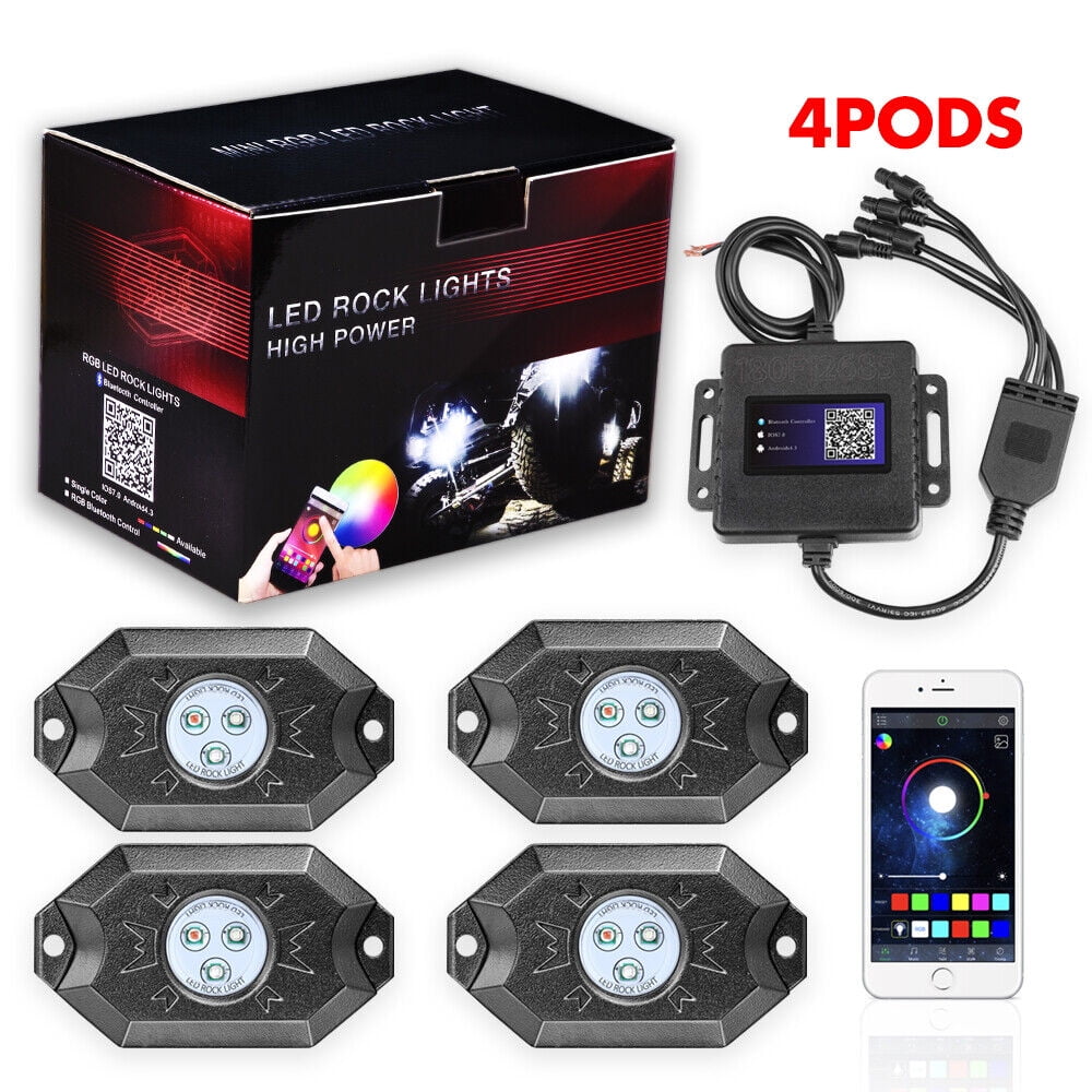 4 Pod RGB LED Rock Light Bluetooth Underglow Lamp for CAN AM POLARIS RZR ATV UTV 4WD