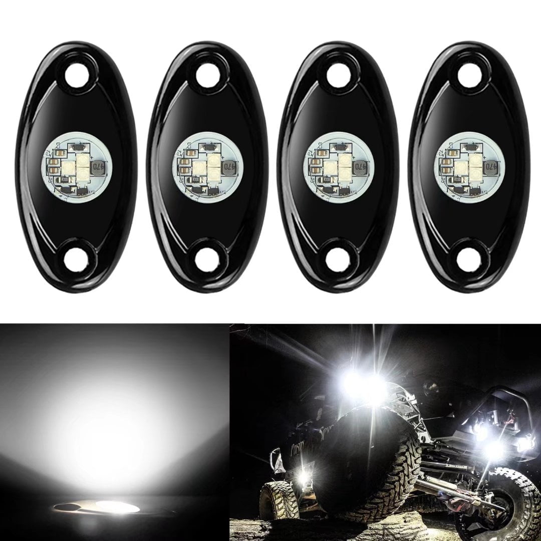 4 Pods LED Rock Lights, Ampper Waterproof LED Neon Underglow Light for Car Truck ATV UTV SUV Offroad Boat Underbody Glow Trail Rig Lamp (White)