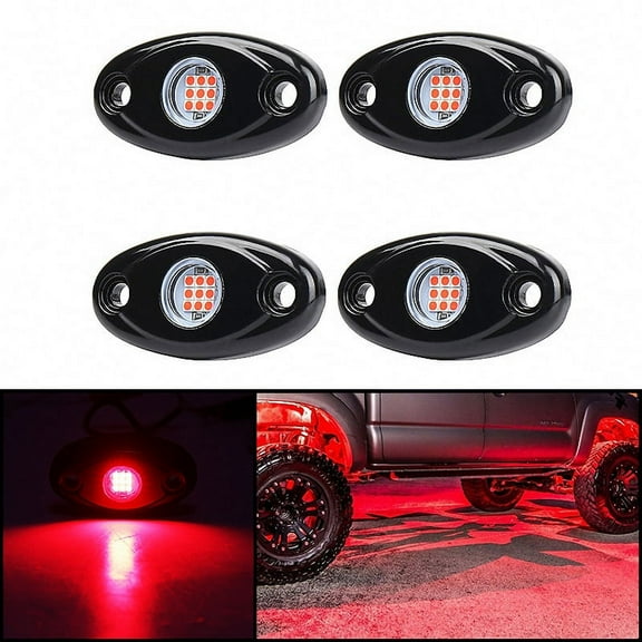 4 Pods LED Rock Lights Kit Waterproof Underglow LED Neon Trail Rig Lights for Truck ATV Offroad Boat-Red