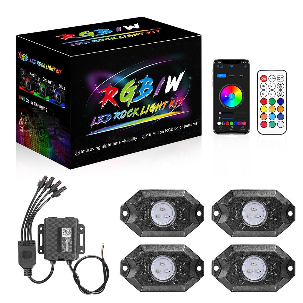 4-Pods RGB LED Rock Light Kit APP Remote Control for Polaris RZR Jeep ATV UTV