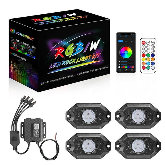 4-Pods RGB LED Rock Light Kit APP Remote Control for Polaris RZR Jeep ATV UTV