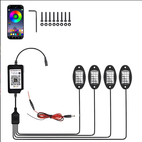 4 Pods RGB LED Rock Lights Underglow Multicolor Neon Light Kit with APP Control/Music Mode Under Glow Lights for Trucks SUV Golf Cart ATV Pickup Off Road,12V