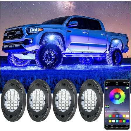 4 Pods RGB LED Rock Lights, Underglow Multicolor Neon Light Kit, Wheel Well Light with APP Control & Music Mode, Under Glow Lights for Trucks,Jeep,SUV,Golf Cart,ATV,Pickup Off Road,12V