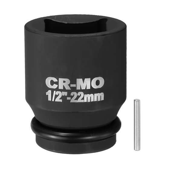 4 Point Square Socket 1/2" Drive 22mm Metric Square Impact Socket CR-MO Blackening Standard Wheel Sockets with Retaining Ring & Pin for Auto Repair Mechanical Maintenance Home Use