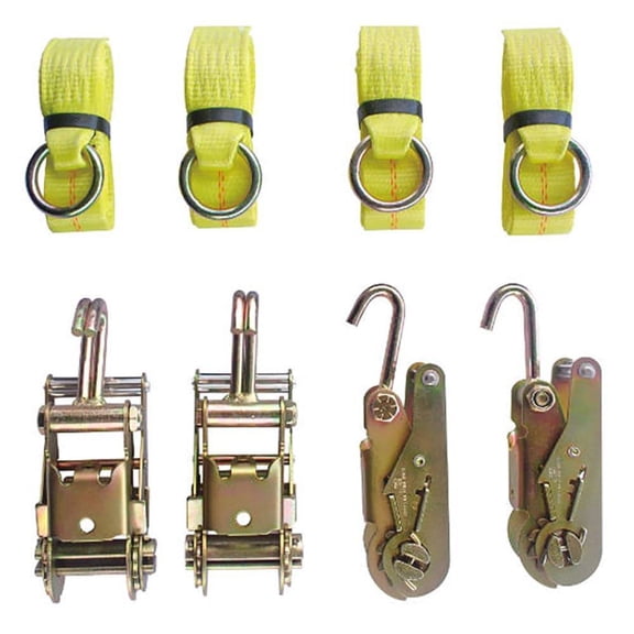 4 Point Tie Down Kit, 4 Ratchets w/Double Finger Hooks, 4 Lasso Straps