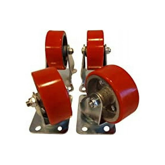 4" Poly Tread Quiet Roll Metal Wheel Plate Casters (2 Swivel and 2 Fixed)