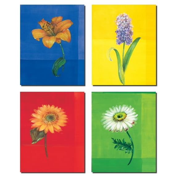 4 Popular Colorful Abstract Lavender Daisy Calla Lily Set; Four 8x10 Poster Prints. Red/Blue/Green/Yellow
