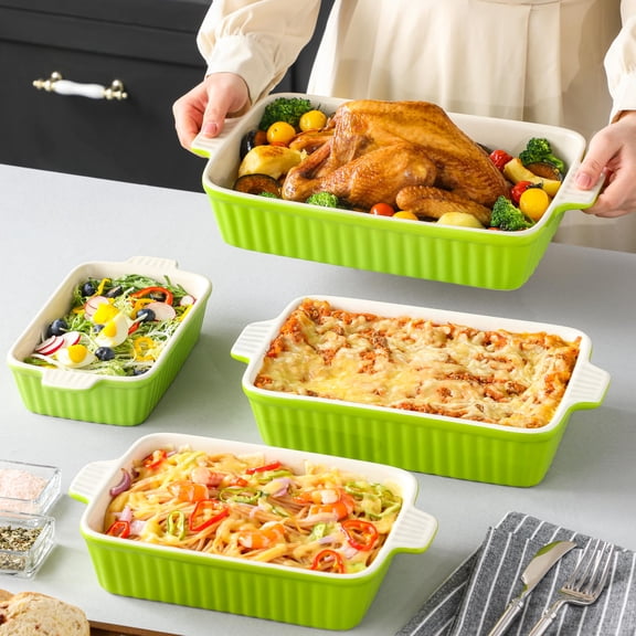4, Porcelain Baking Pans Set for Oven, Casserole Dish, Ceramic Rectangular Baking Dish Lasagna Pans for Cooking Cake Kitchen, Orange(9.4"/11.1"/12.2"/14.7"), Series BAKE.BAKE