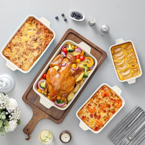4, Porcelain Baking Pans Set for Oven, Casserole Dish, Ceramic Rectangular Baking Dish Lasagna Pans for Cooking Cake Kitchen, Orange(9.4"/11.1"/12.2"/14.7"), Series BAKE.BAKE