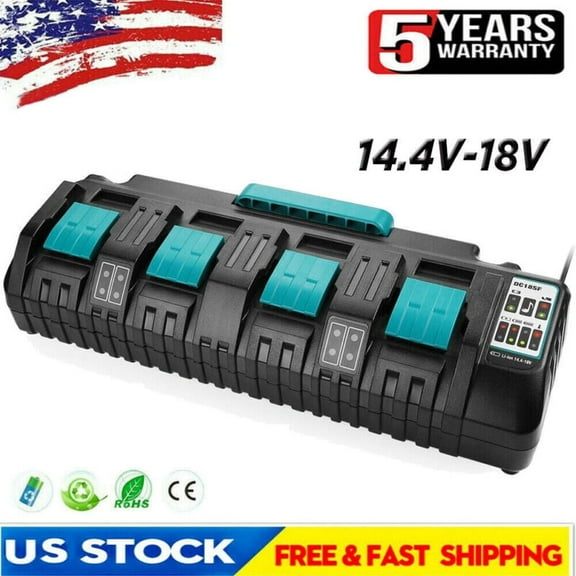 4-Port 18V Rapid Charger DC18SF Compatible with Makita 14.4V-18V Lithium Battery BL1830 BL1840 BL1850 BL1860 BL1820B BL1815 BL1430 BL1415 Charger DC18RC DC18RA DC18RD