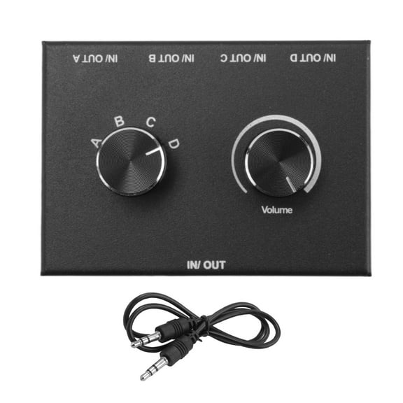 4 Port 3.5mm Stereo Audio Switcher Support 1 in 4 Out or 4 in 1 Out for PC Phone Laptop Headphone