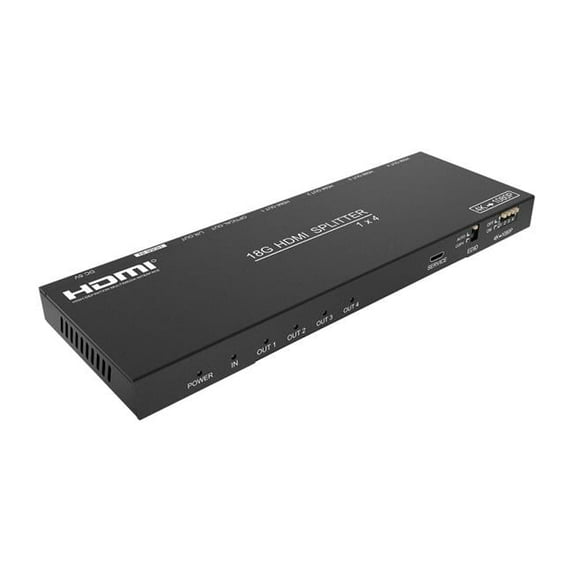 4-Port 4K 60Hz HDMI Splitter with Down-Scaler with Digital & Analog Audio Output, Black