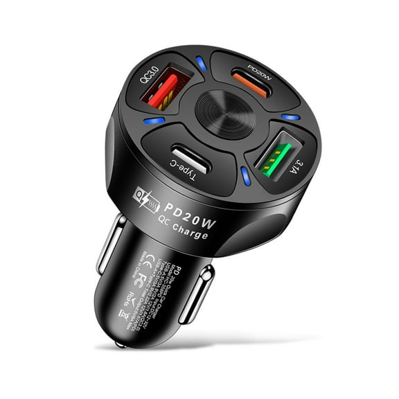 4-Port Car Charger For Phone Fast Charge PD 20W Type C USB Adapter Black/White 38W Multi-Device Intelligently Fast Charging ,No More Cable Clutter