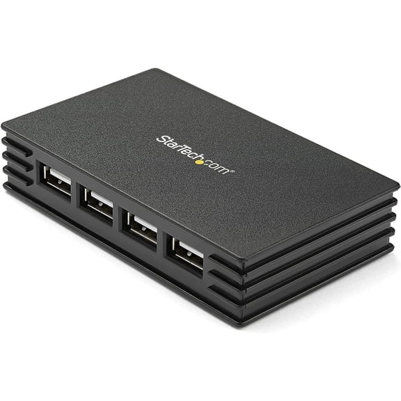 4 Port Compact Black USB 2.0 Hub - Bus-powered or with Included Power Adapter - Portable Mac/PC laptop hub, TAA (ST4202USB)