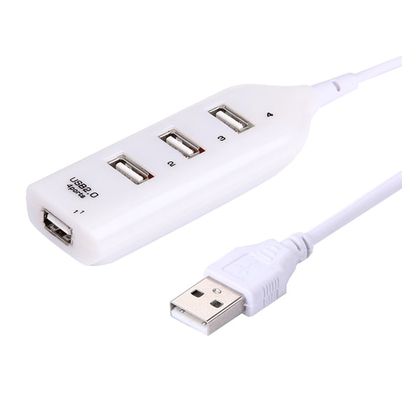 4 Port Compact Plug n Play High Speed USB 2.0 Hub for PC Laptop Peripheral Devices - White